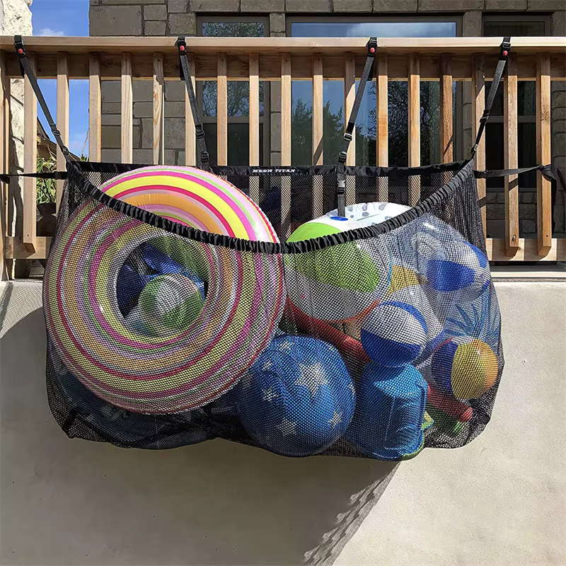Grand sac de rangement suspendu en filet pour piscine - Organisateur