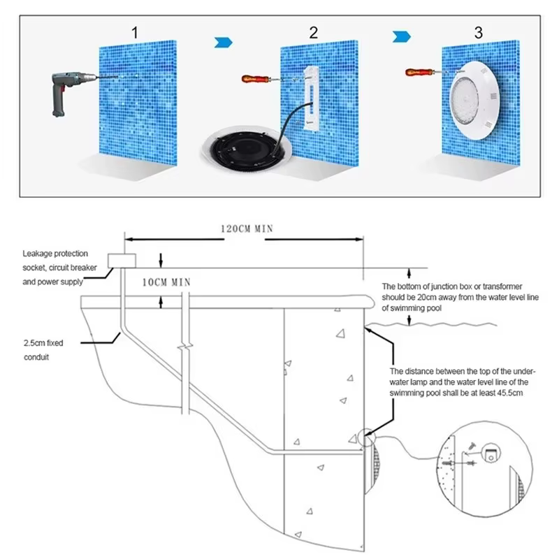 12V LED lumières de piscine IP68 étanche murale