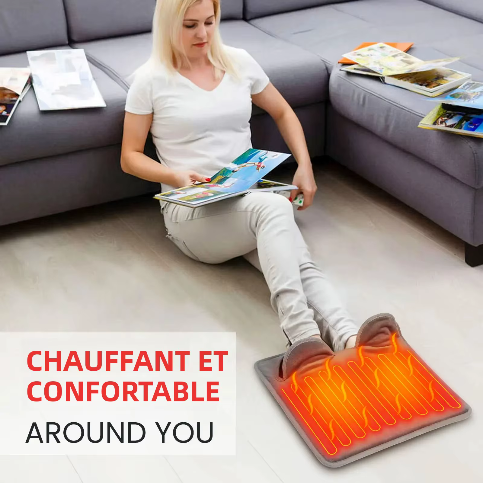 Tapis Chauffe-Pieds Électrique, 9 Niveaux de Chaleur et 4 Minuteries, Coussin Doux Lavable et Pliable pour Sous le Bureau, Maison et Hiver