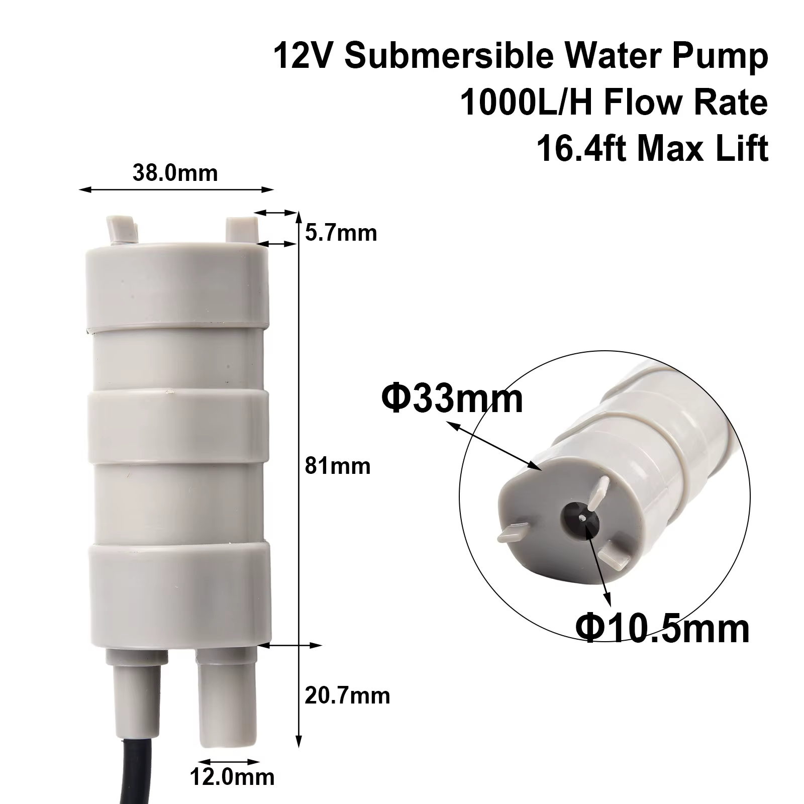  Pompe à eau submersible 1000L/H 12V