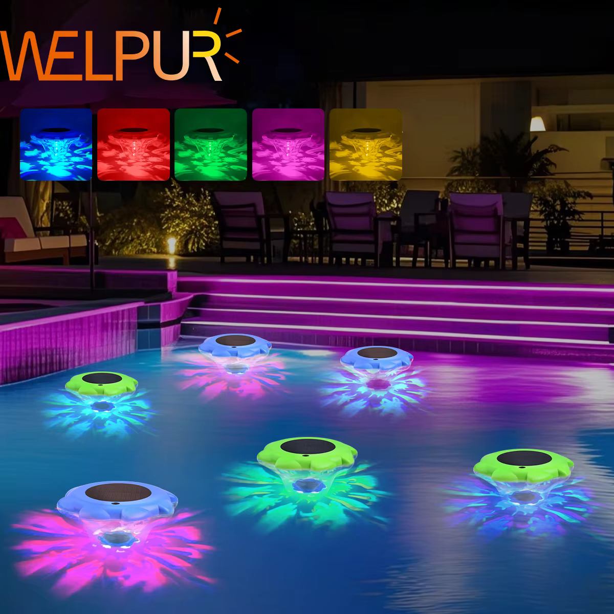 Lumières de piscine flottantes à énergie solaire