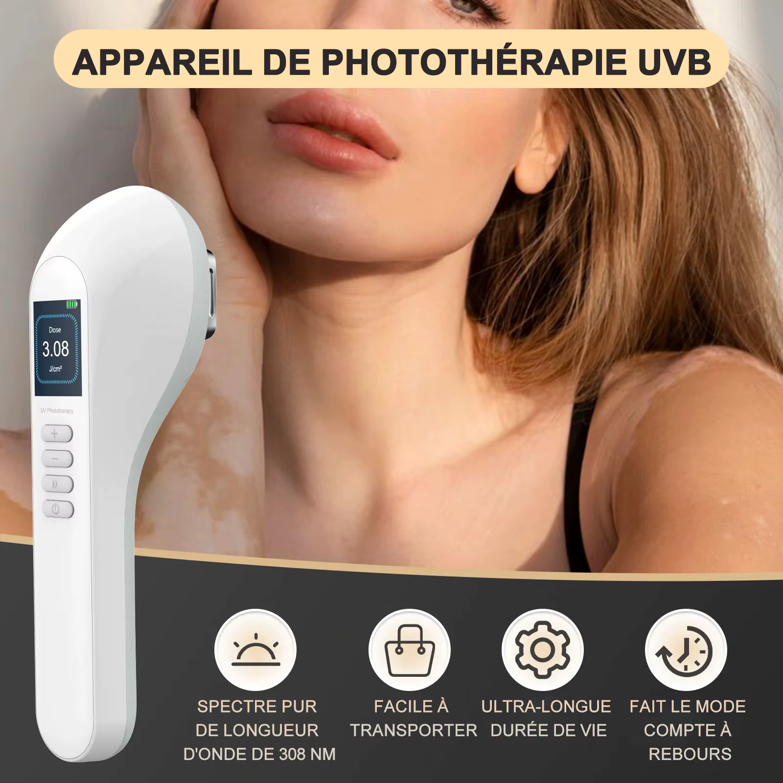 Lampe de photothérapie KTS pour traitement du vitiligo, bande étroite UV, thérapie par la lumière ultraviolette, taches de psoriasis, eczégypti, 308NM