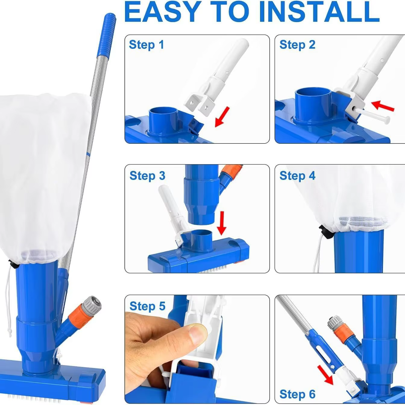 Aspirateur de piscine portable 40 pouces avec brosse pour le nettoyage des étangs et des spas