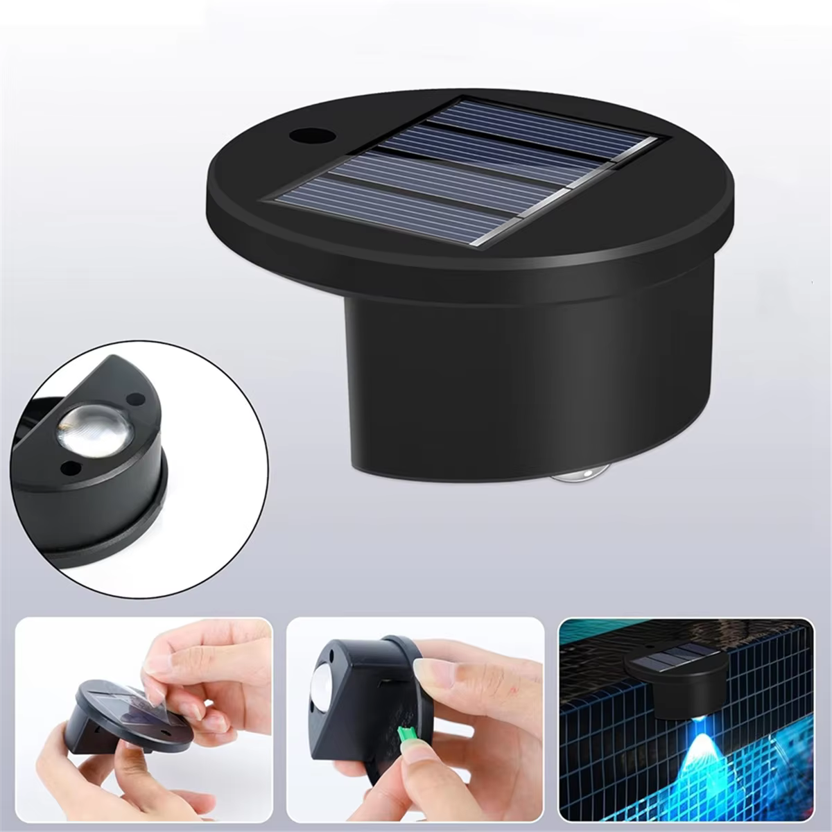 A47U – lot de 4 lumières de bord de piscine à énergie solaire