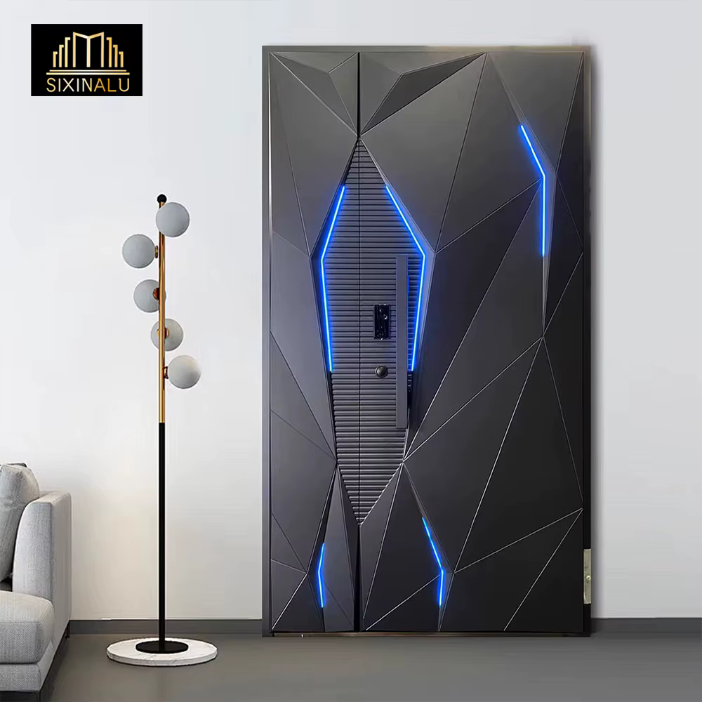 Sixinalu portes d'entrée avec bande lumineuse 1S.q porte extérieure porte d'entrée panneau de porte à battants avant en aluminium décor à la maison personnalisé