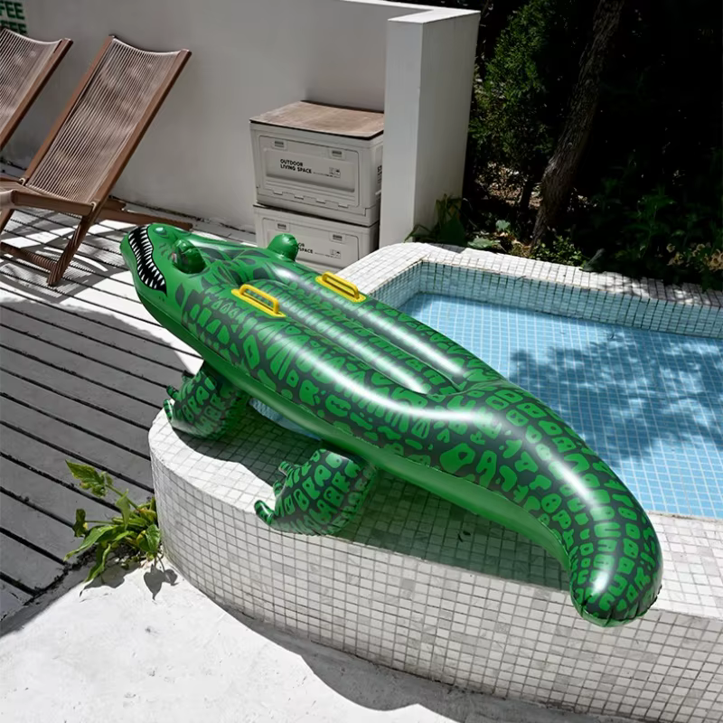 1PC Flotteur gonflable crocodile à chevaucher avec poignées