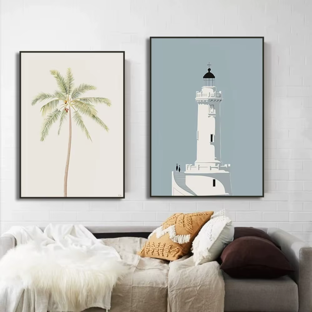 Peinture sur toile murale minimaliste de voilier, piscine, océan et fleurs, affiches et images murales pour la décoration du salon