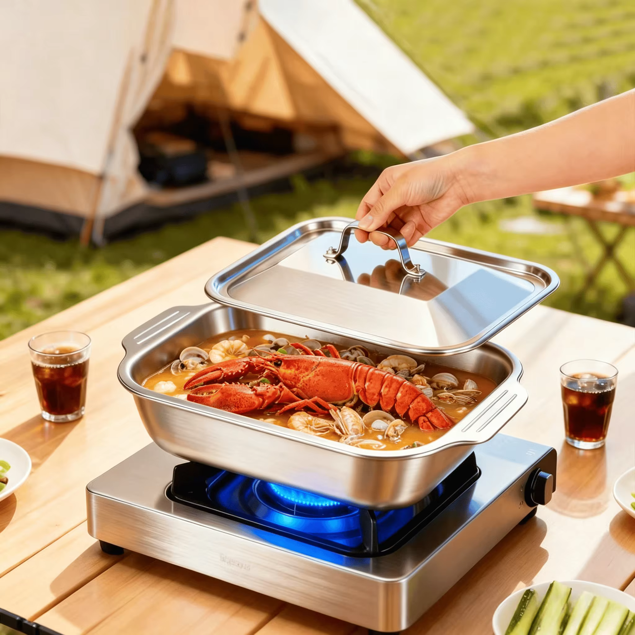 Plaque de cuisson plate en acier inoxydable de 16