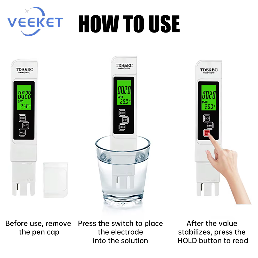 Testeur d'eau numérique 3-en-1 TDS EC avec écran LCD rétroéclairé pour l'analyse de la qualité de l'eau potable