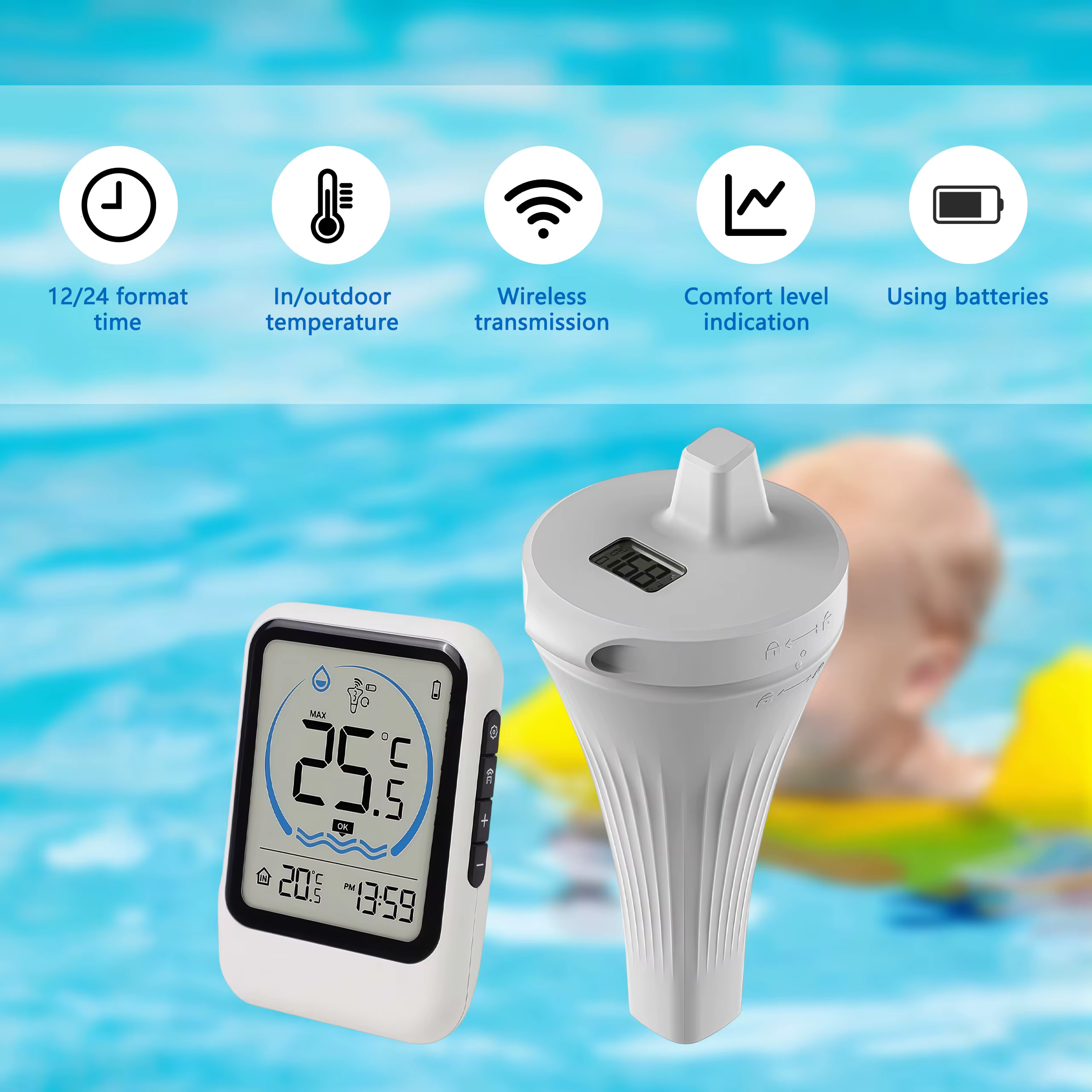 Thermomètre de piscine avec capteur de température pour piscine