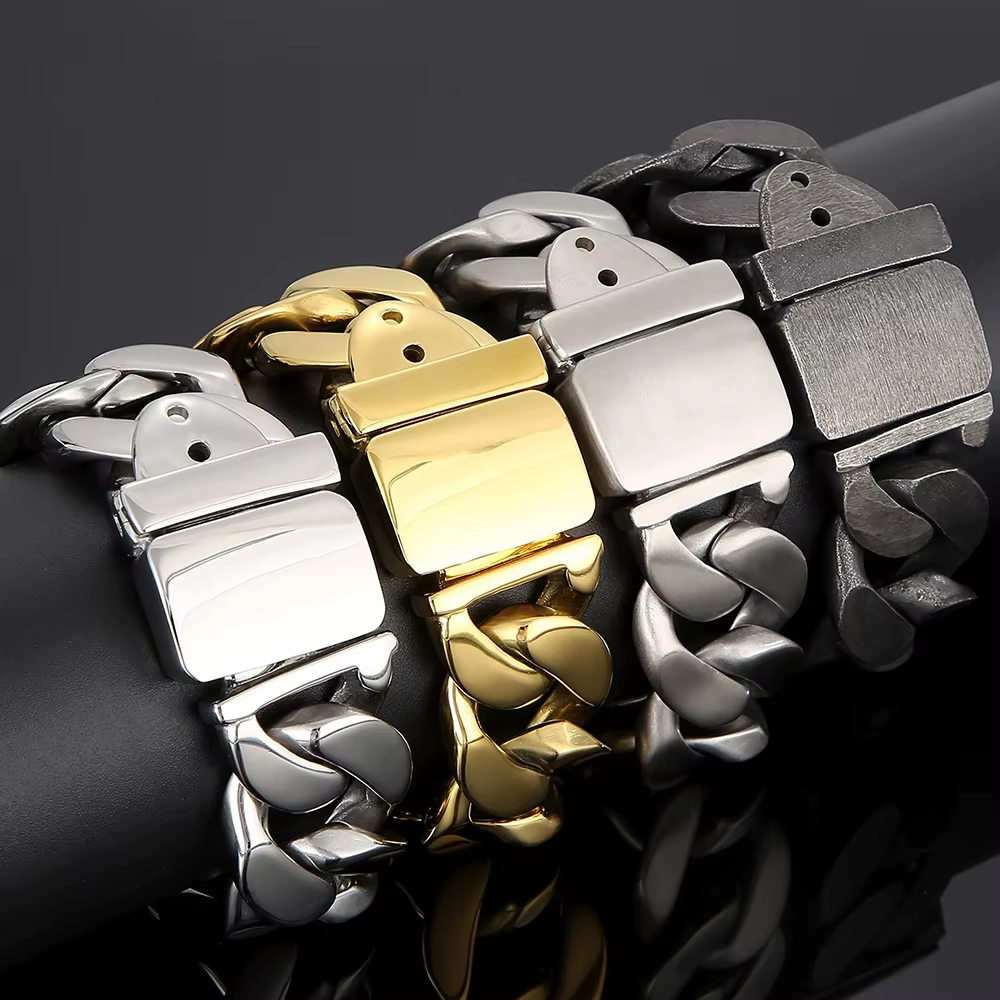 Bracelet pour homme en acier inoxydable brossé, couleur or de luxe, chaîne à maillons gourmette de 25 mm, bijoux pour homme