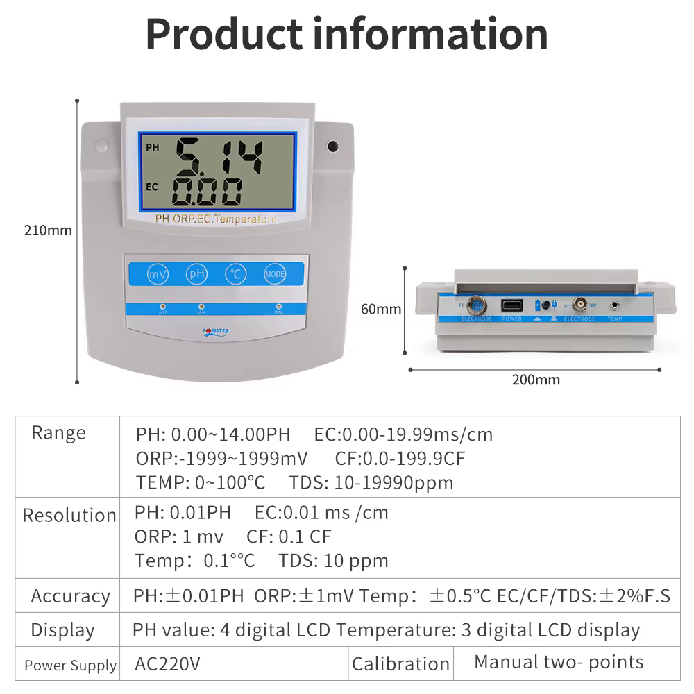 Testeur de qualité de l'eau PH/TDS/EC/ORP/CF/Temp 6 en 1
