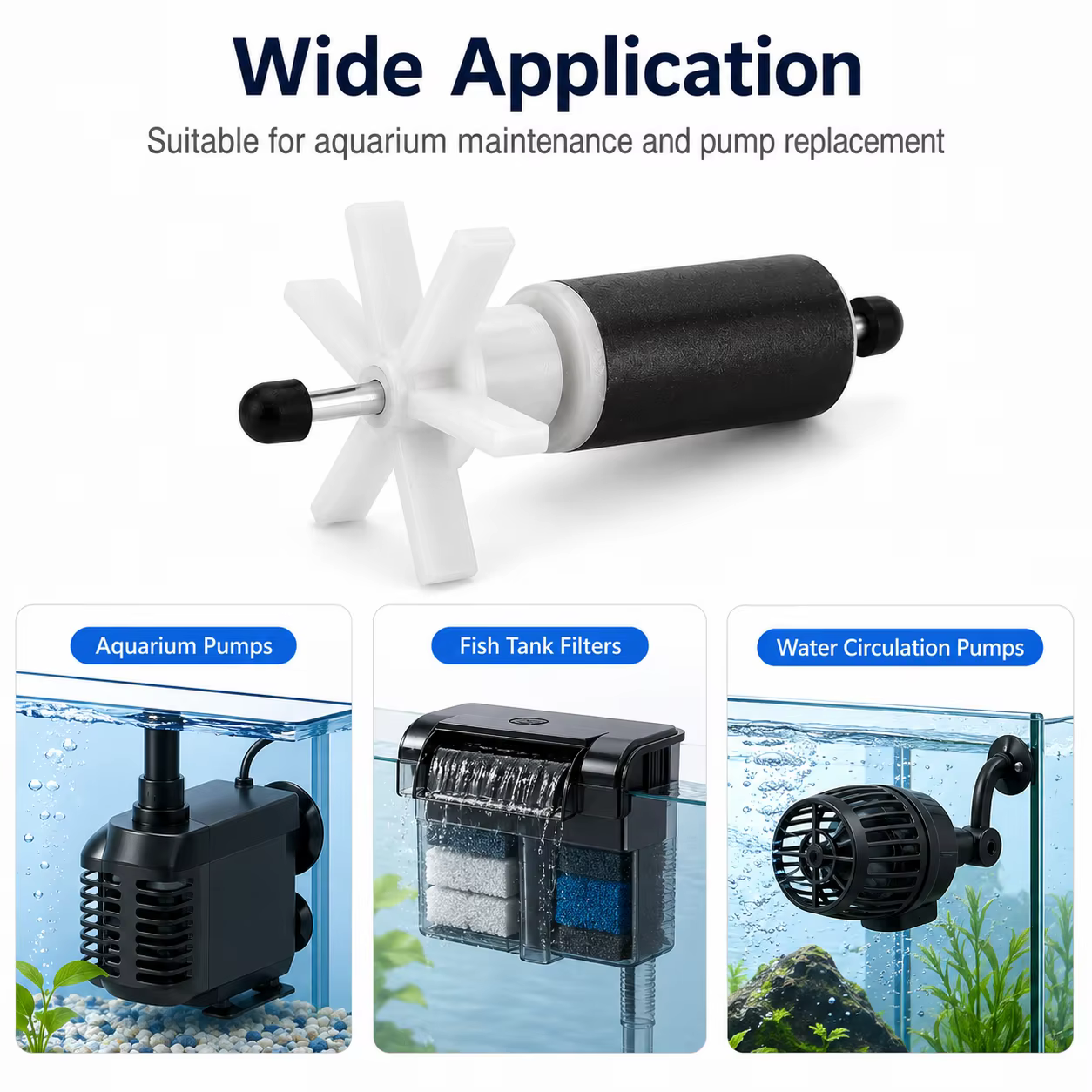 Pièces détachées pour pompes submersibles à turbine en céramique ; turbines de pompe disponibles en différentes tailles ; accessoires pour mini aquariums