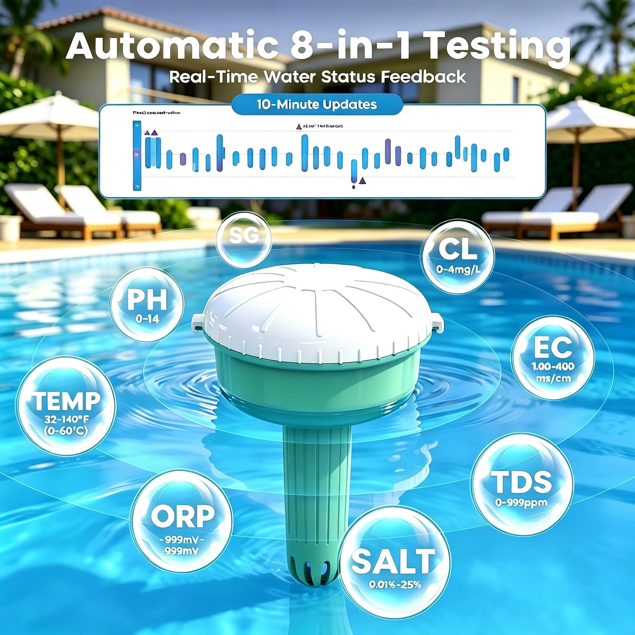 Testeur de qualité de l'eau de piscine Tuya WiFi 8 en 1