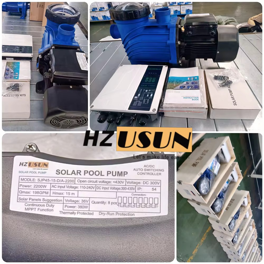 HZUSUN 3HP AC DC pompe de surpression de piscine à énergie solaire haute efficacité auto-amorçante hors sol pompes à