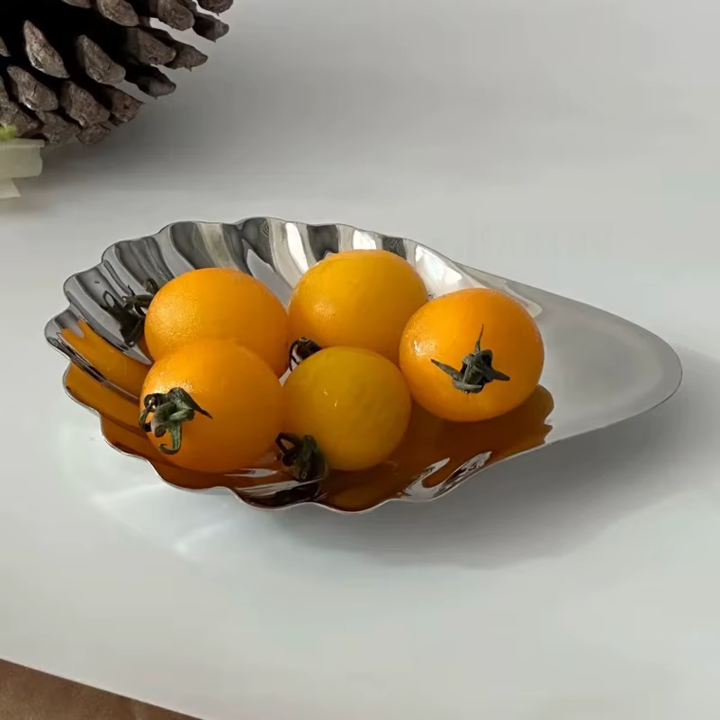 Assiette à vaisselle en acier inoxydable en forme de coquille pour Desserts, organisateur de rangement de bijoux, assiette à collation pour décor de Table à manger, assiette métallique