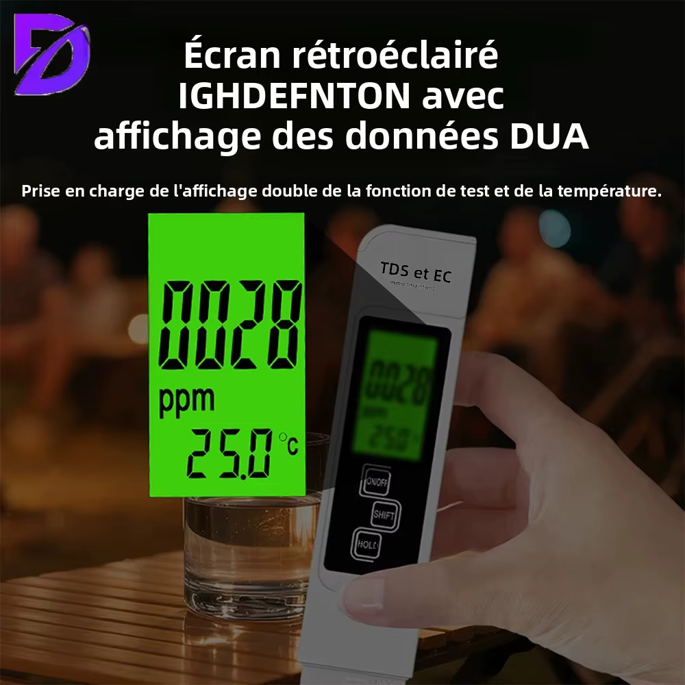 Testeur d'eau numérique 3-en-1 TDS EC avec écran LCD rétroéclairé pour l'analyse de la qualité de l'eau potable