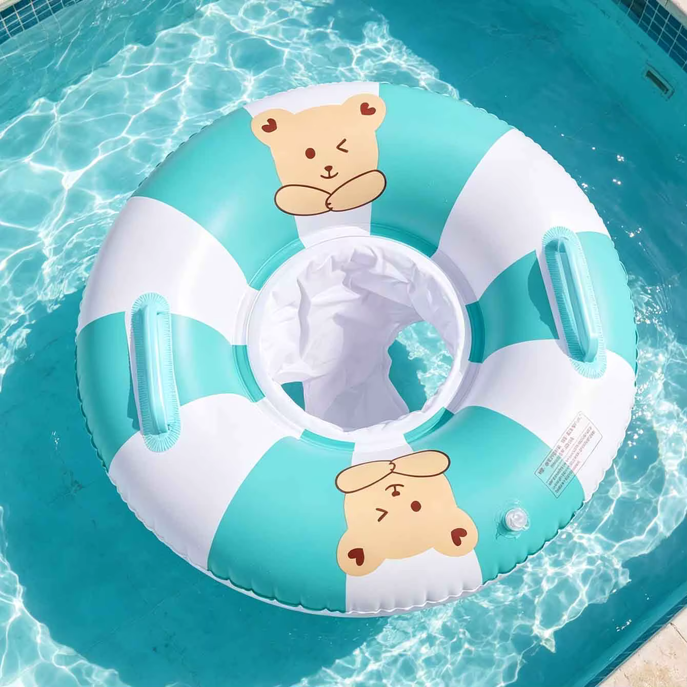 Bouée gonflable ours mignon avec siège et poignées pour piscine