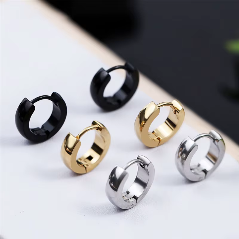 Boucles d'oreilles unisexes en acier inoxydable, 1 paire, plusieurs Types, couleur noir or, pour femmes et hommes, Punk gothique, Piercing, fausses boucles d'oreilles, bijoux