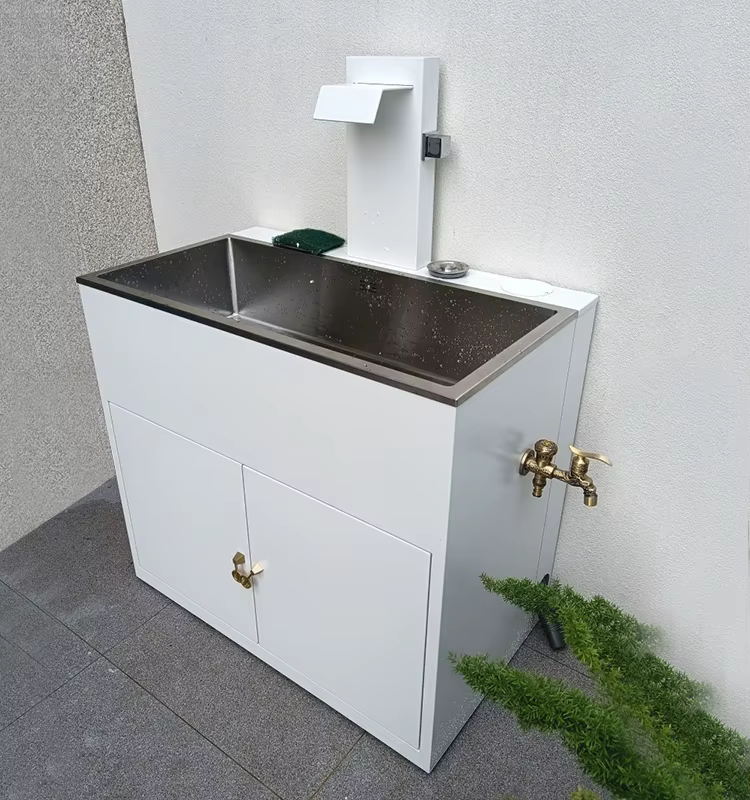 Lavabo de balcon extérieur cour blanc Simple sur pied inter-plateforme bassin terrasse jardin piscine mur évier