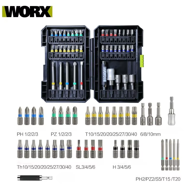 Worx – jeu de forets WA1149 originaux, avec tige d'extension hexagonale Phillips Torx, manchon torsadé, foret à trou