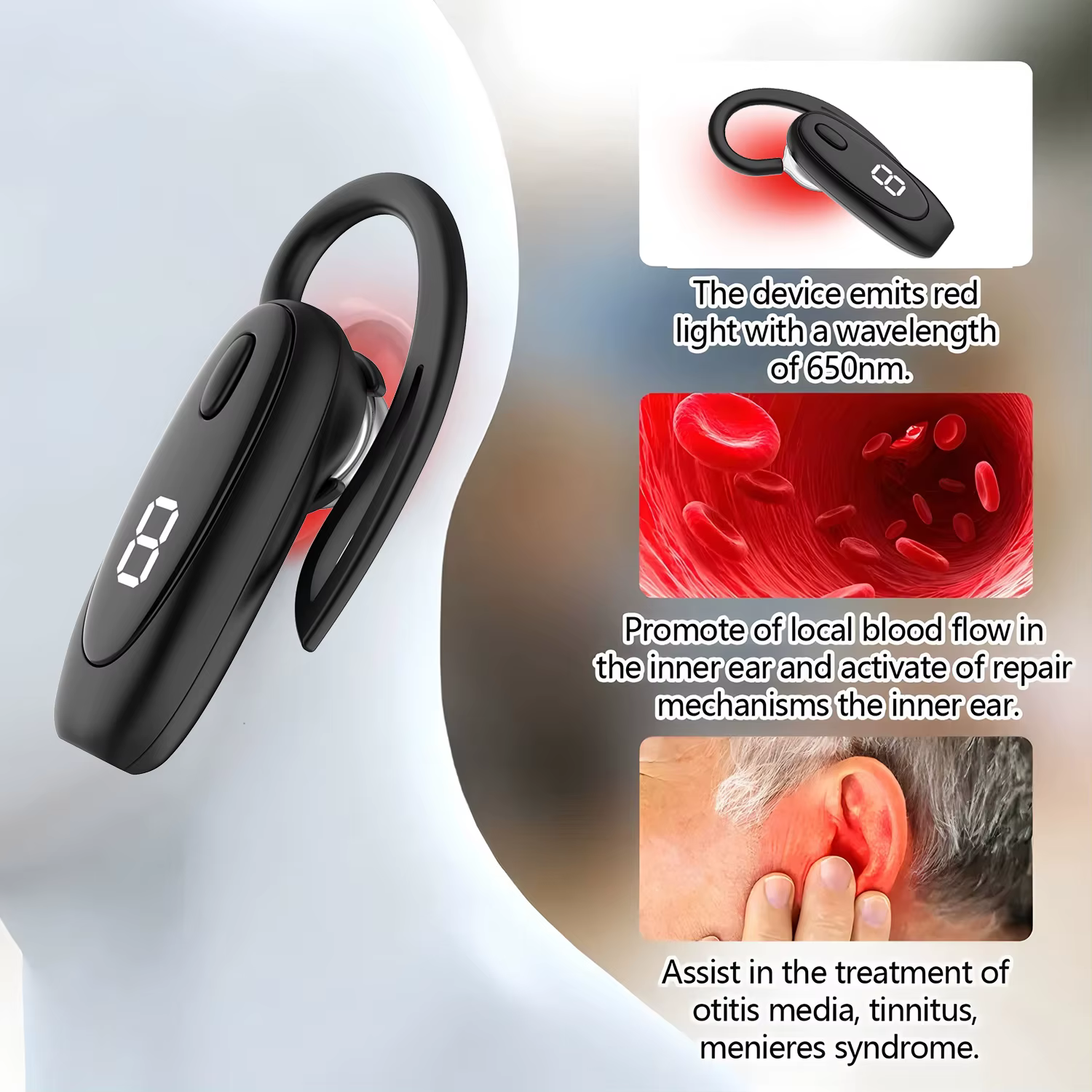 Thérapie au Laser pour l'otite moyenne, irradiation 650nm, physiothérapie au Laser, type d'oreille suspendu, Canal auditif, traitement de la surdité, Mete