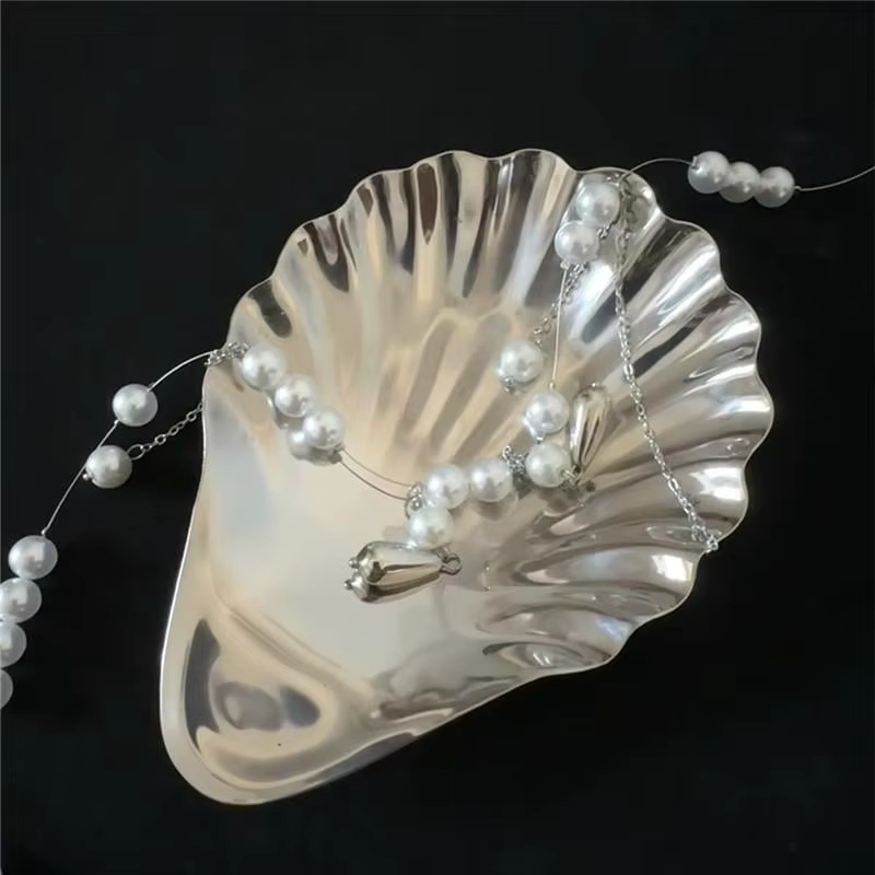Assiette en acier inoxydable en forme de coquille, plat en métal pour fromage, Dessert, assiette de rangement de bijoux, plateau en métal, boîte à savon, décoration de Table