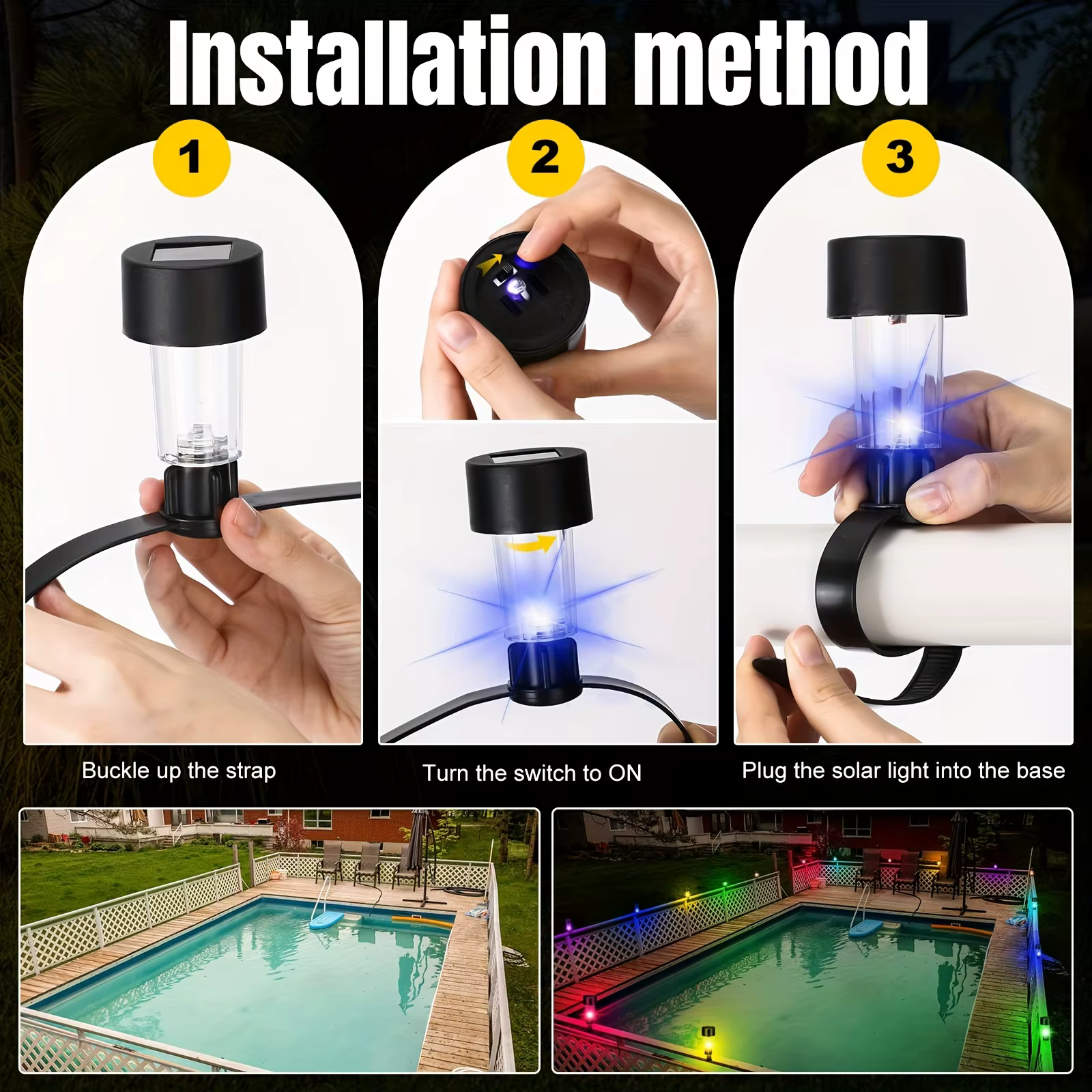 Cadre lumineux solaire pour piscine