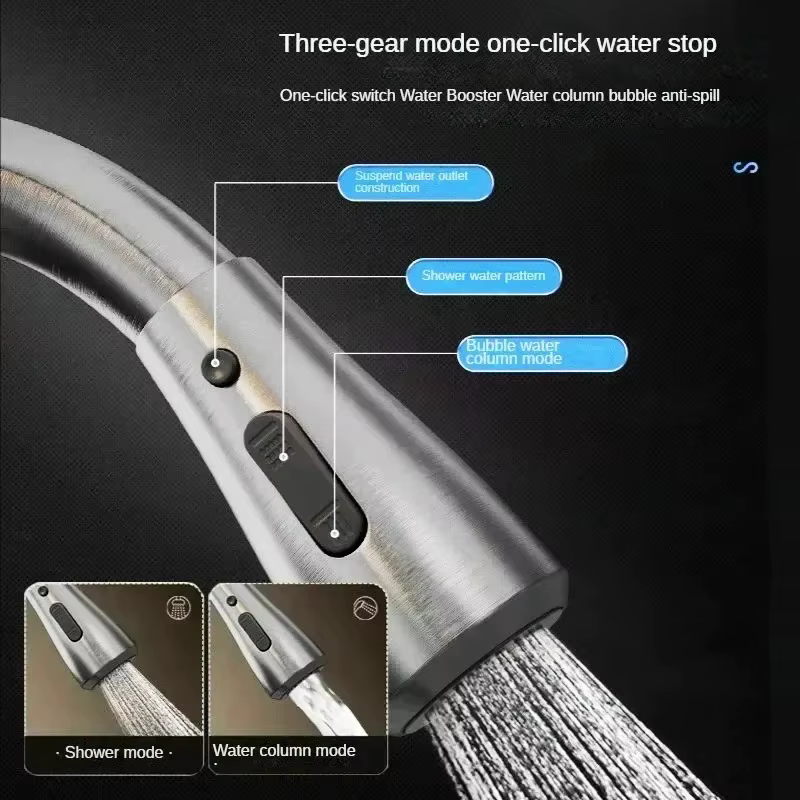 Robinet de cuisine en acier inoxydable 304, mitigeur extractible pour évier, avec douchette pulvérisatrice, eau chaude et froide, à poser sur comptoir