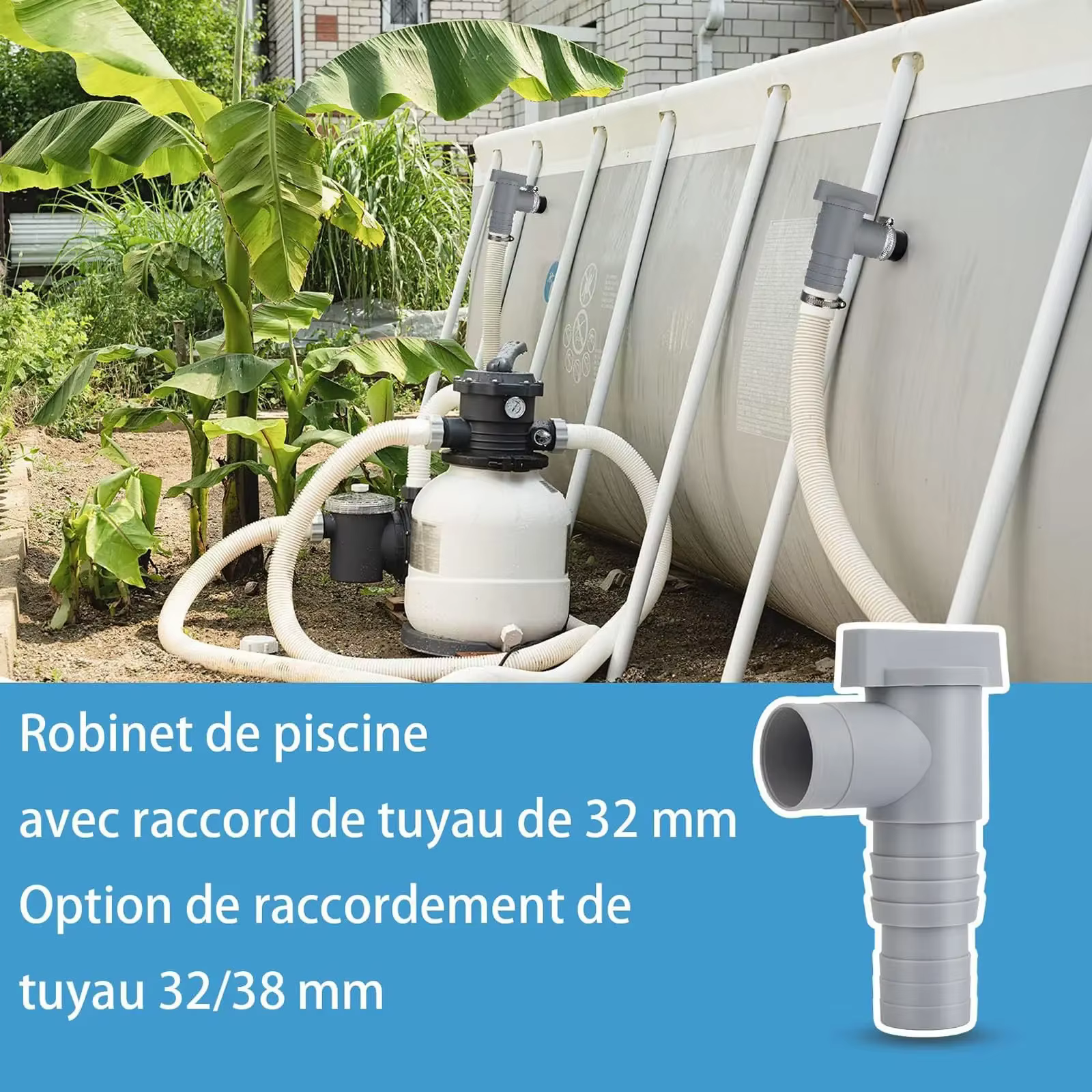 Vanne d'arrêt de piscine avec connecteur de tuyau de 32mm