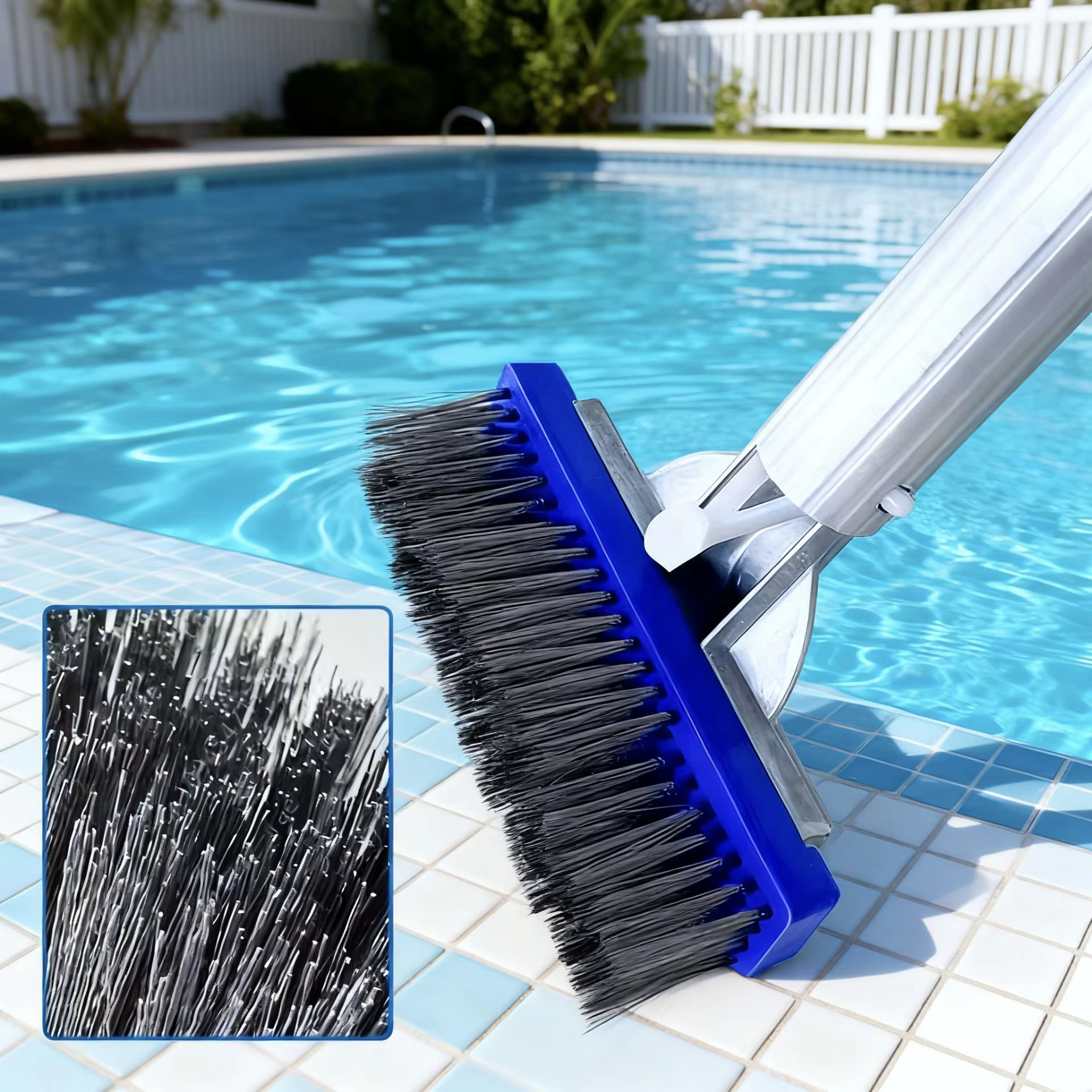 Brosse de piscine de 5 po avec dos et poignée en aluminium de 5 po - poils en acier inoxydable - Corps