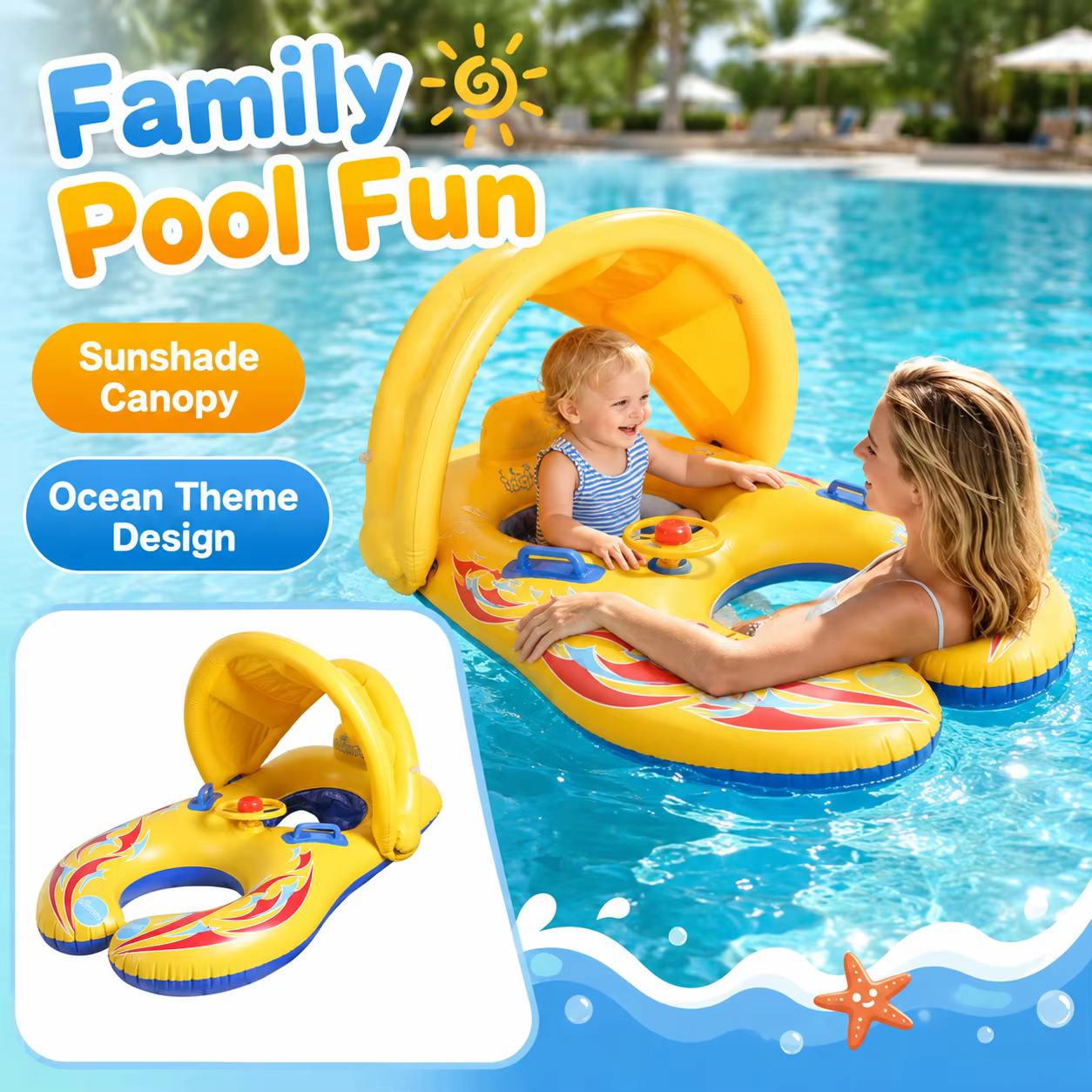 Bouée de piscine gonflable avec auvent