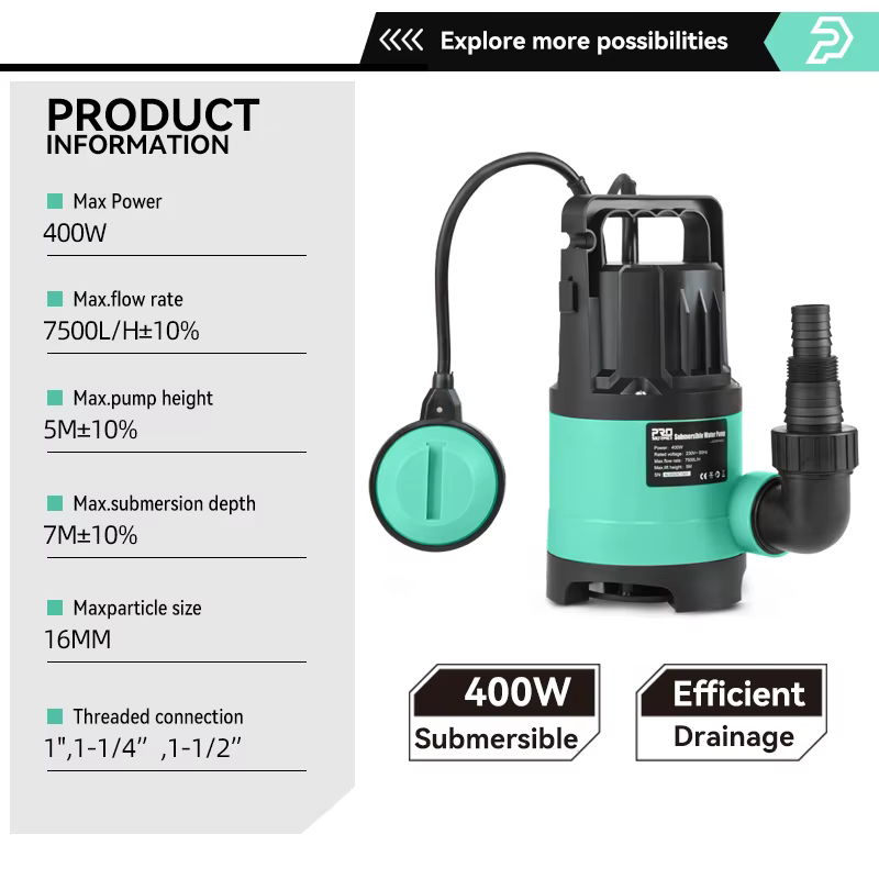 Pompe à eau Submersible 400W 7500L/H utilitaire thermoplastique électrique Portable transfert piscine étang vidange