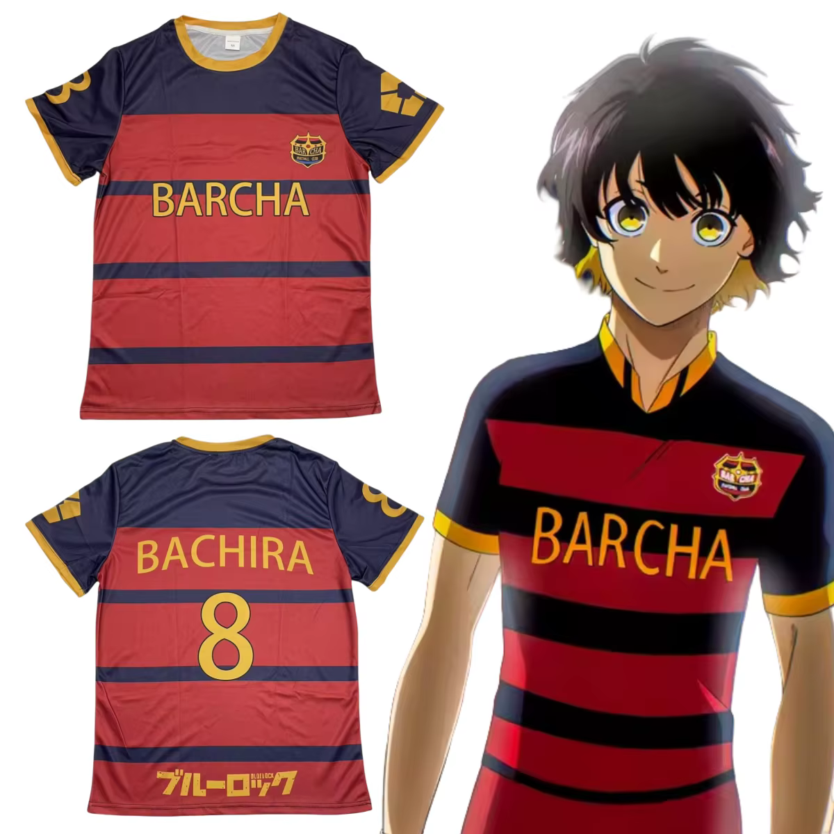 Anime japonais # Maillot de football 8 BACHIRA FC Barça, costume de cosplay, uniforme de football Bachira Meguru, chemises imprimées en 3D