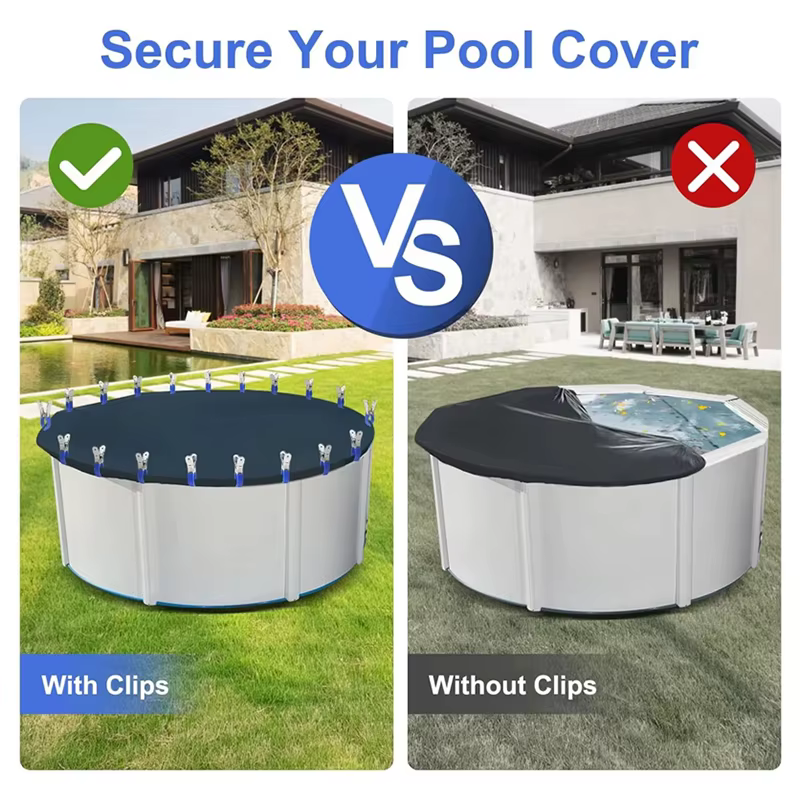 6 Pièces de clips de couverture de piscine durables en acier inoxydable avec poignées en plastique bleues