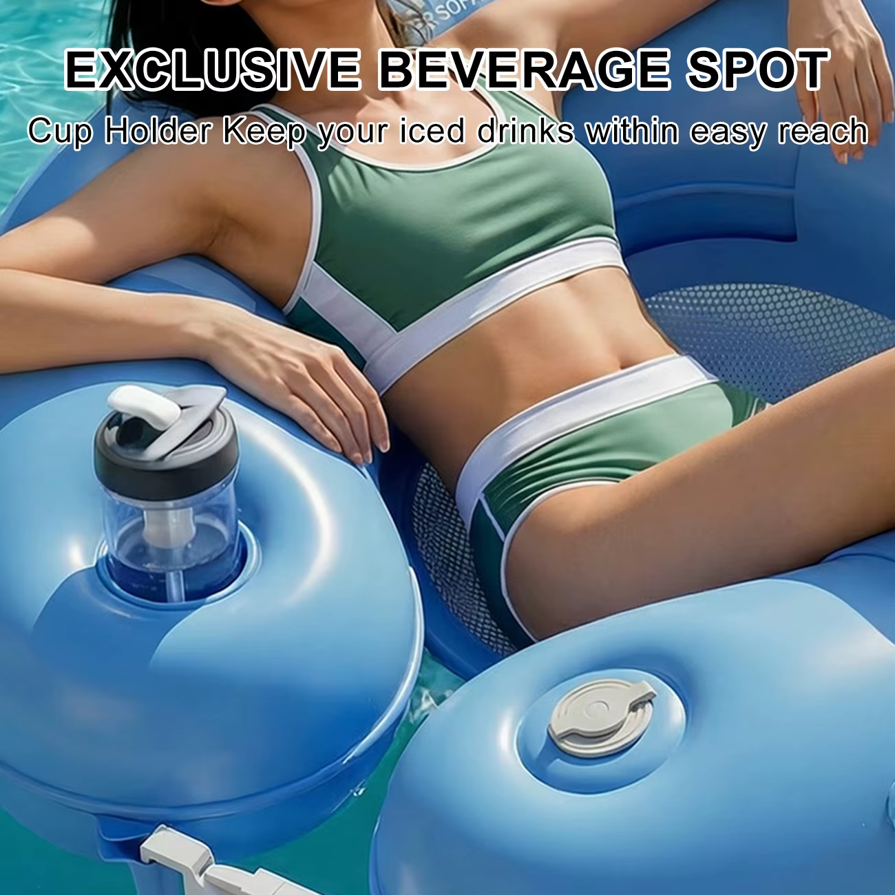 1 flotteur gonflable pour piscine – Un transat gonflable avec porte-gobelets, idéal pour se détendre au bord de la piscine, sur la plage ou au bord du lac