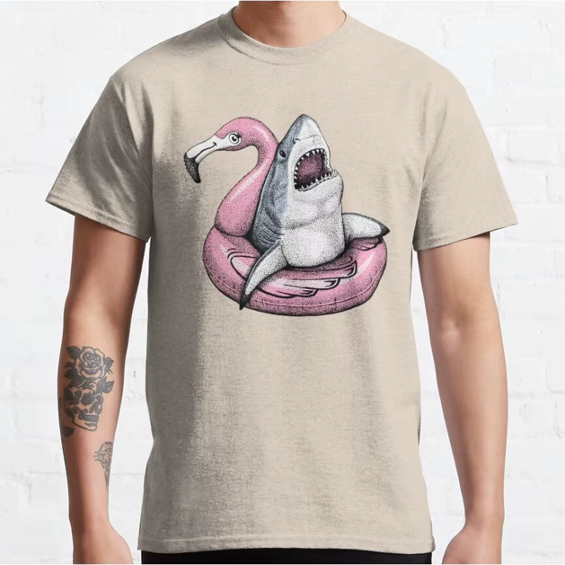 Mignon requin de piscine-Ahhh temps de détendre drôle océan animal à manches courtes col rond T-shirt pour hommes grande taille hauts pour adultes S-6xl