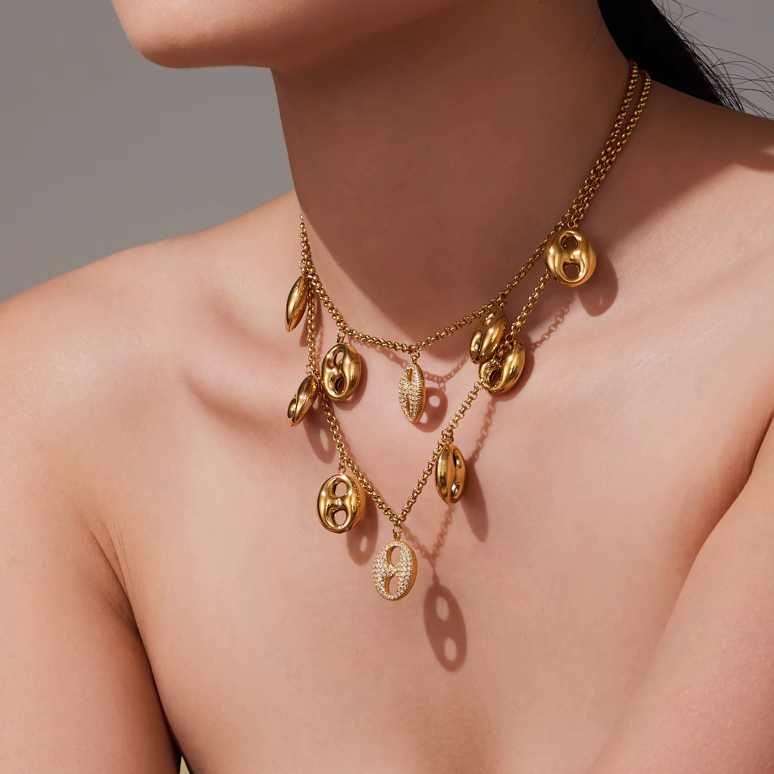 Collier à breloques en acier inoxydable pour femmes, chaîne plaquée or 18 carats, Bracelets assortis, ensemble de bijoux de déclaration