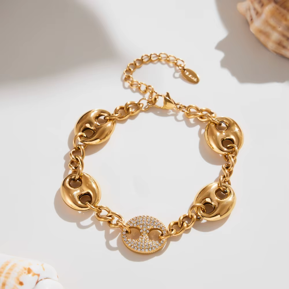 Collier à breloques en acier inoxydable pour femmes, chaîne plaquée or 18 carats, Bracelets assortis, ensemble de bijoux de déclaration