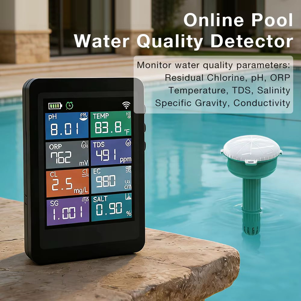 Analyseur d'eau de piscine intelligent WIFI 8 en 1 avec mesure du chlore