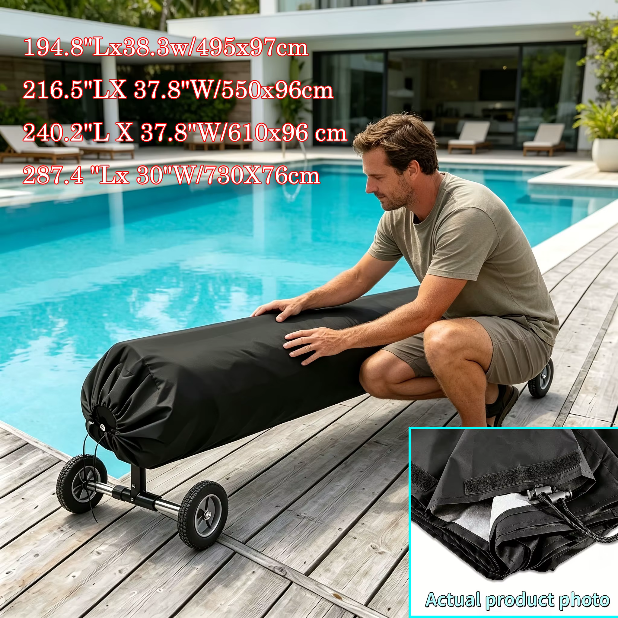 Housse de protection pour enrouleur solaire de piscine avec cordon de serrage et sangles pour piscines hors sol et