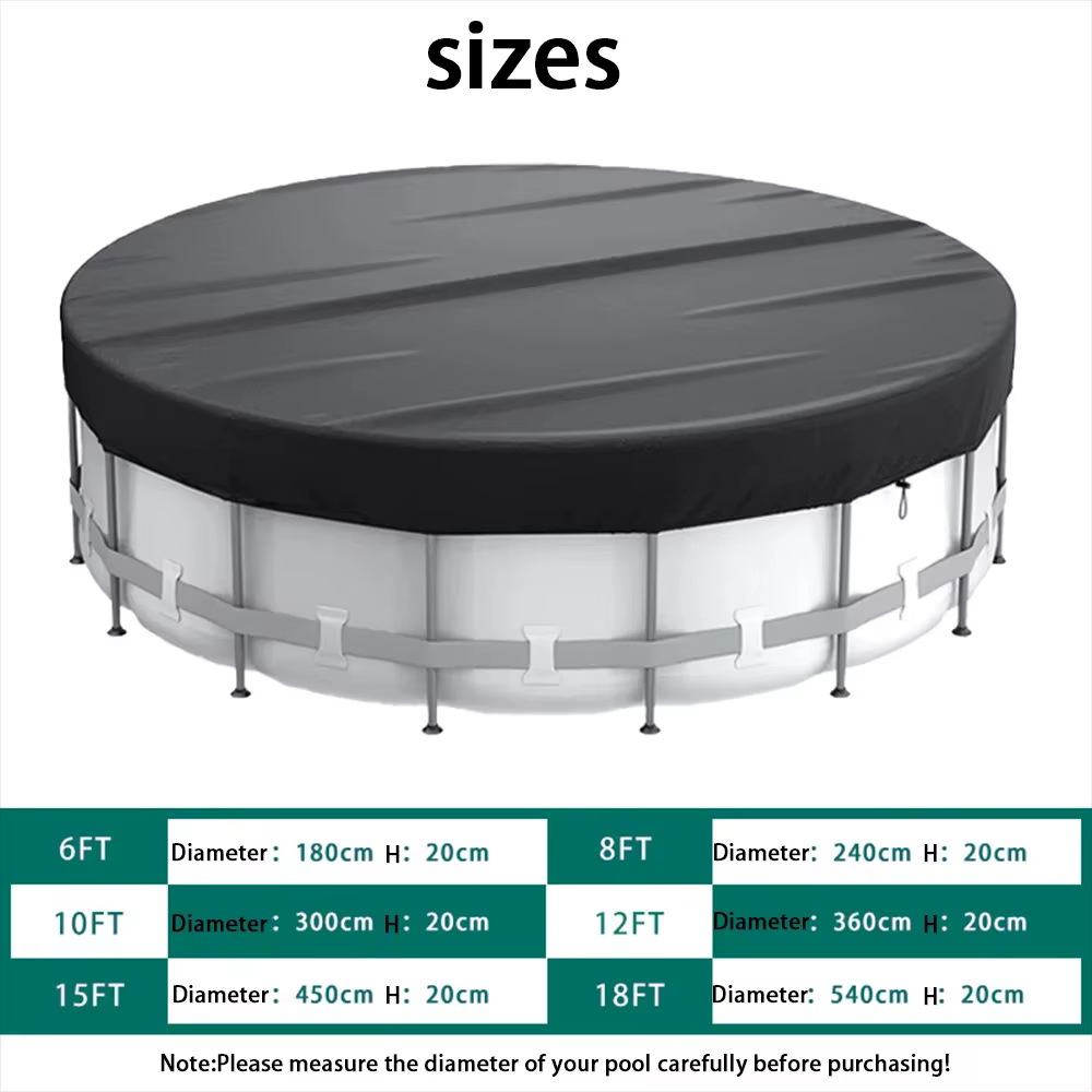 Couverture de piscine ronde universelle 210D compatible avec les piscines hors sol gonflables Intex Bestway de 6/8/10/12/15 pieds
