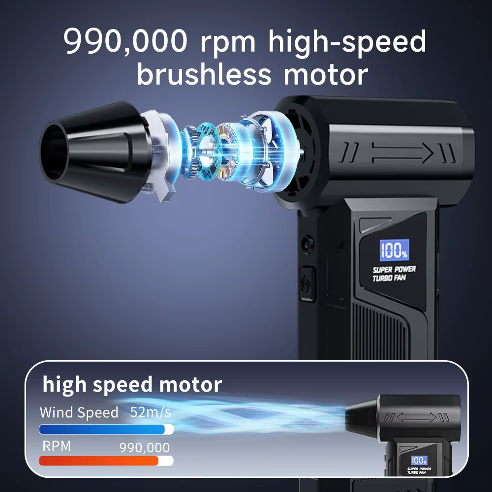 Ventilateur Turbo puissant 990000 tr/min, souffleur d'air électrique, ventilateur Rechargeable polyvalent, moteur sans balais pour voiture/maison/PC/outil d'extérieur