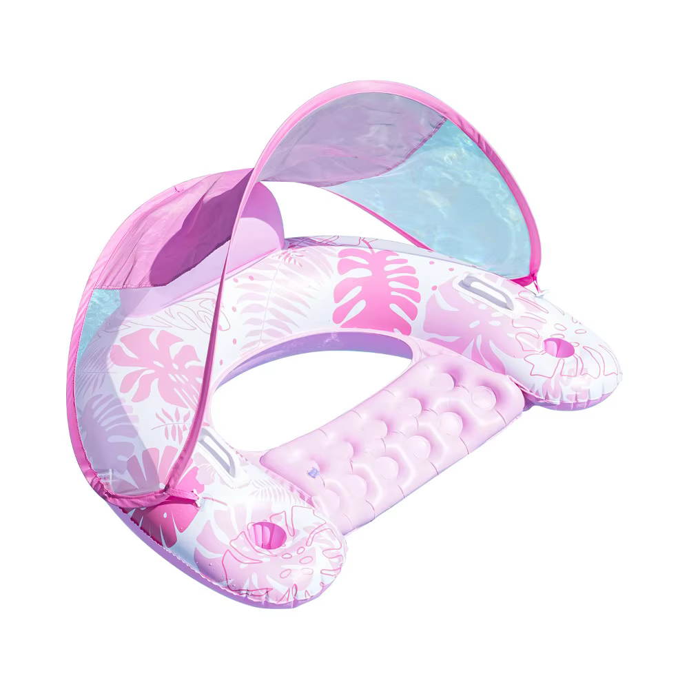 Chaise longue flottante en forme de U avec pare-soleil
