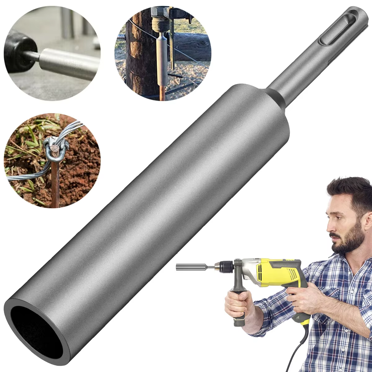 Acier trempé pour perceuse à percussion rotative SDS Plus, outil électrique, pilote de tige de terre SDS Plus, tige de mise à la terre Durable de 17mm