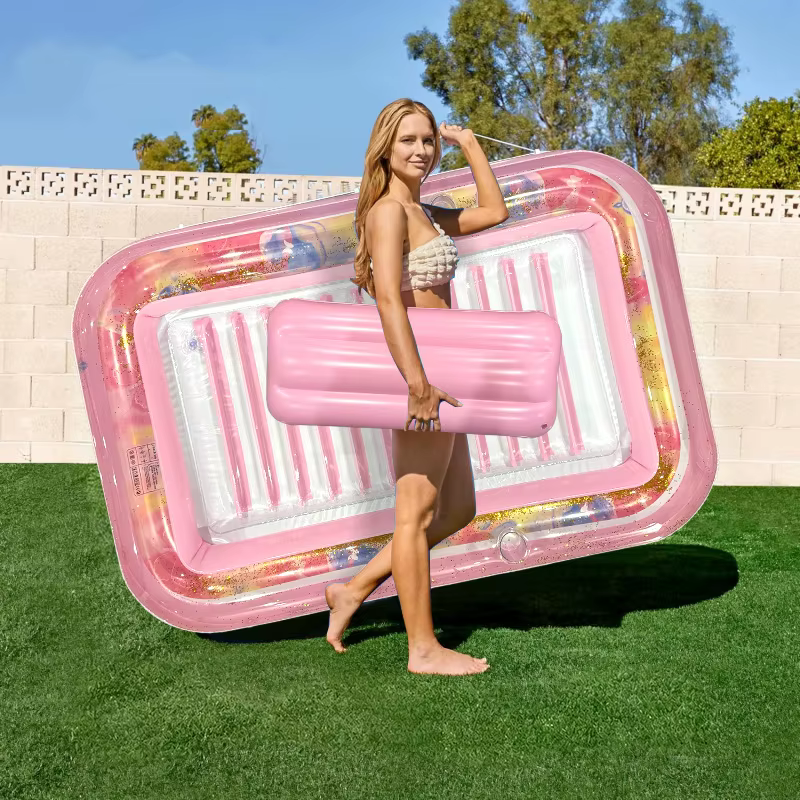 Nouveau matelas flottant gonflable transparent à paillettes pour piscine