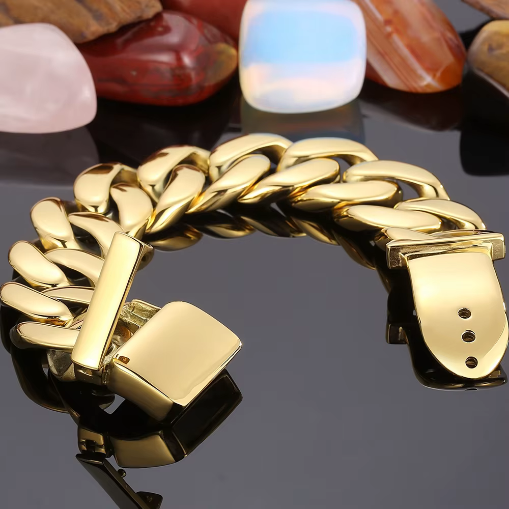 Bracelet pour homme en acier inoxydable brossé, couleur or de luxe, chaîne à maillons gourmette de 25 mm, bijoux pour homme