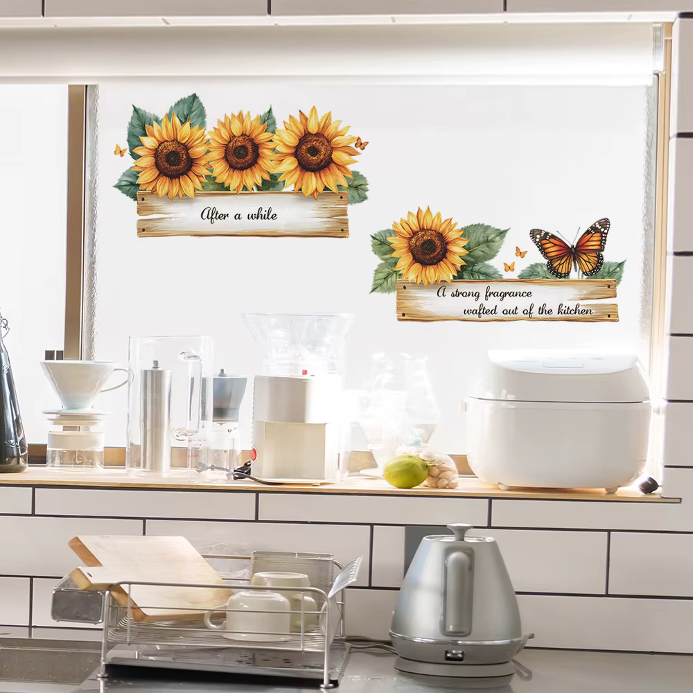 Slogan anglais fleur de tournesol, autocollants muraux pour chambre à coucher, salon, maison, embellissement du fond mural et décoration