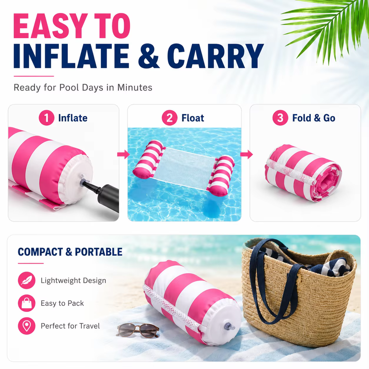 Hamac flottant pour adultes avec filet rafraîchissant