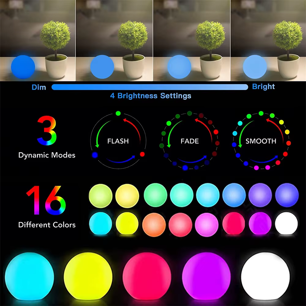 16 RGB lumière de piscine flottante 3 pouces 7.8 cm LED à couleur changeante lumières de boule